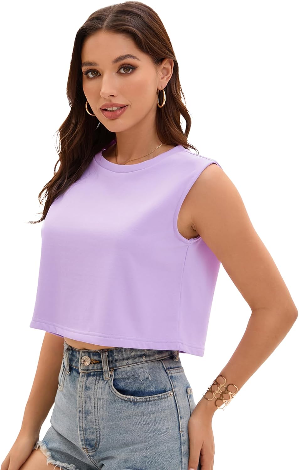 Crop Tops for Women Casual Loose Tank Top Crewneck Sleeveless Shirts Basic Tees - Image 3