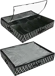 QENWKXZ Pacote com 2 organizadores de armazenamento de sapatos sob a cama para armário, caixa de sapatos embaixo da cama, compartimentos ajustáveis, roupa de cama de armazenamento sob a cama com alças