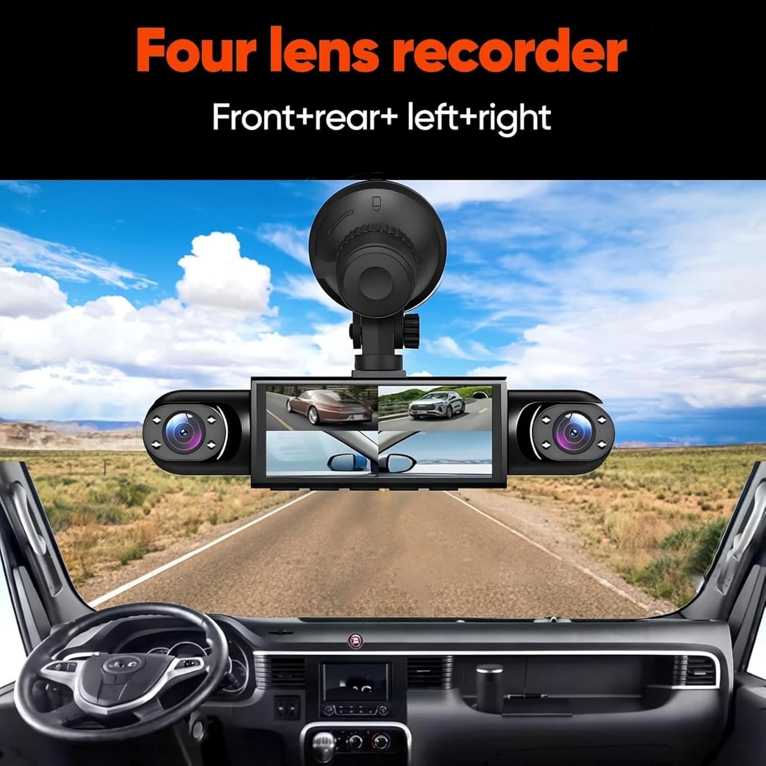 4 Canales Dashcam para Coche 360°,Cámara de Video para Coche,3.16 Pulgadas Dash CAM 1080P con Visión Nocturna IR/Vídeo en Bucle,4K+1080P Camara Coche con WiFi & Tarjeta 32GB (128GB)