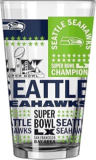 FANMATS NFL Seattle Seahawks Super Bowl 60 Champions 16 oz Pint Glass – Super Bowl 60 Champs Design, 16 Fluid Ounces, Glass
