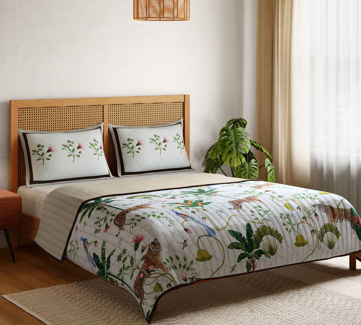India Circus by Krsnaa Mehta Tigers Kingdom King Size Quilted Bed Cover Bedsheet Bedspread with 2 Pillow Case for Double Bed Durable and Lightweight (228 cm x 274 cm)-picture-10