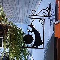 Vista 5 de Naysku Decoración de pared de silueta de caldero de bruja de metal para Halloween, caldero de bruja de hierro, decoración para colgar en la pared