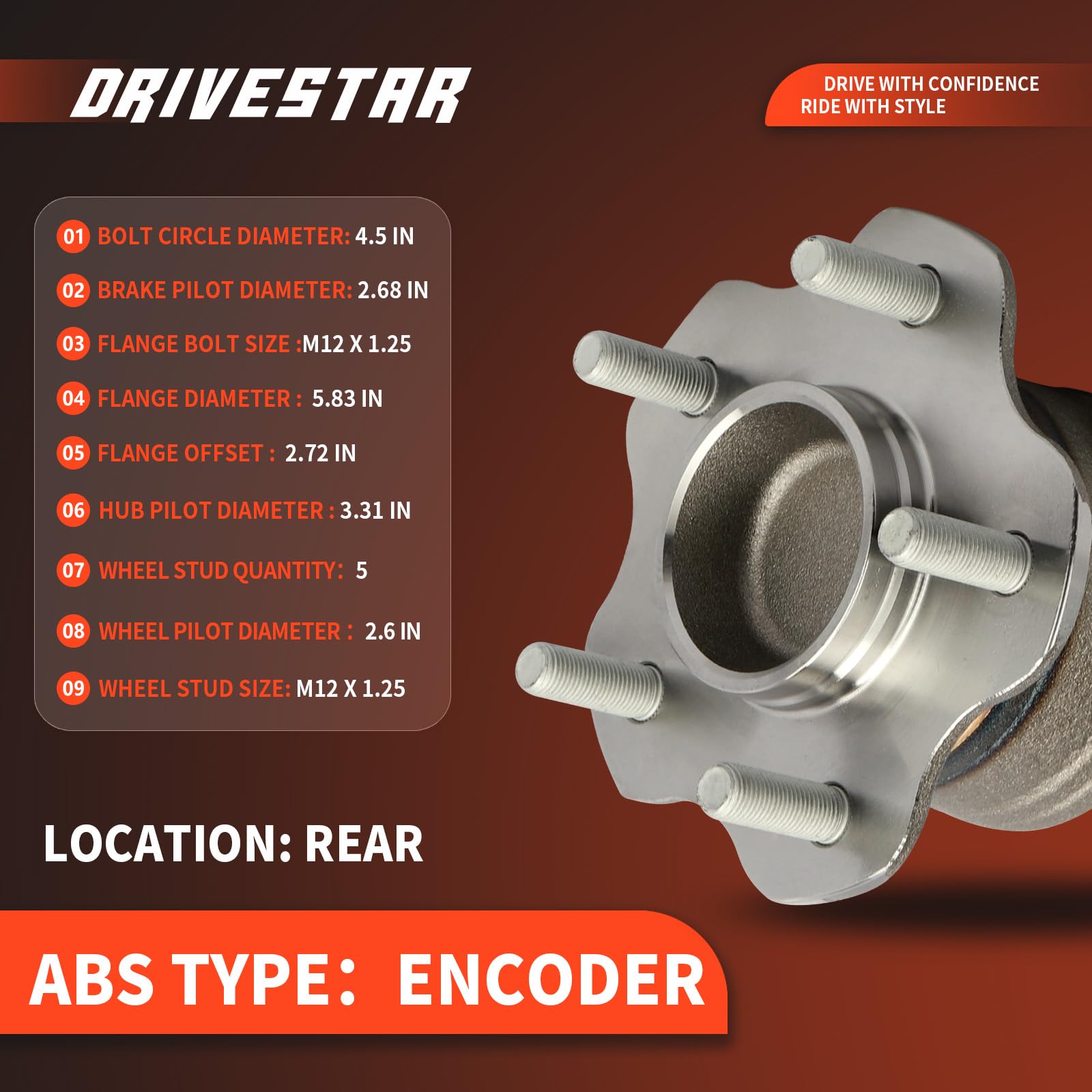 Amazon.com: DRIVESTAR 512388 Rear Wheel Hub & Bearing Assembly for