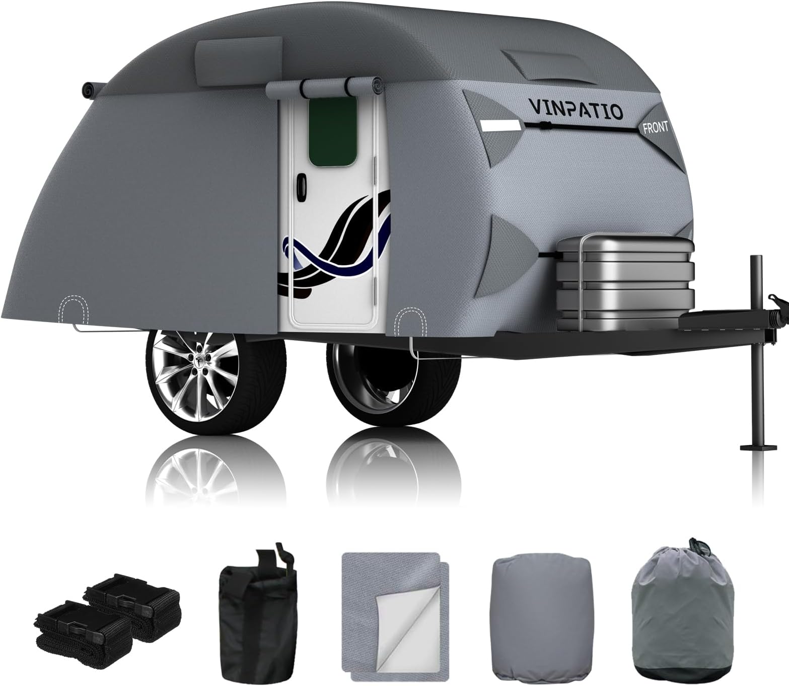 Teardrop Camper Cover - Fits 10'-12' Trailers, 7 Layers Top Heavy Duty with Windproof Strap, RV Cover