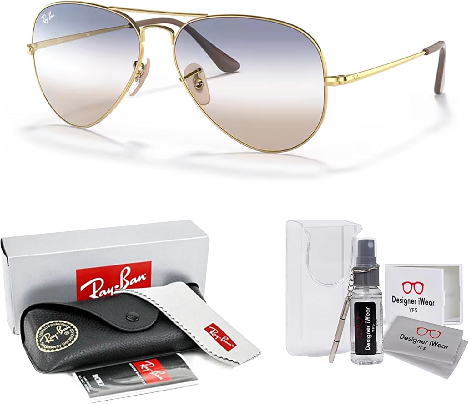 Ray-Ban Aviator Metal II RB3689 Aviator Sunglasses for Men for Women +BUNDLE with ACCESSORY EYEWEAR KIT