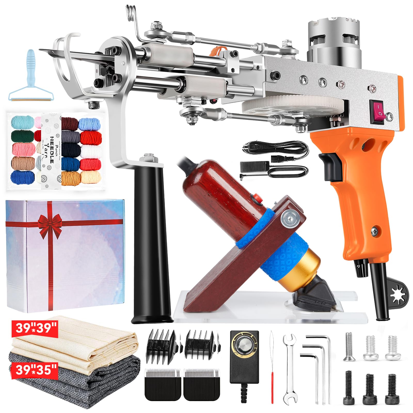 Riiai Tufting Gun Tufting Gun Starter Kit, Tufting Gun with Carpet Cutter, Carpet Making Kit, Carpet Gun Cut Pile Loop Pile, Carpet Cutter Tufting for Sculpture