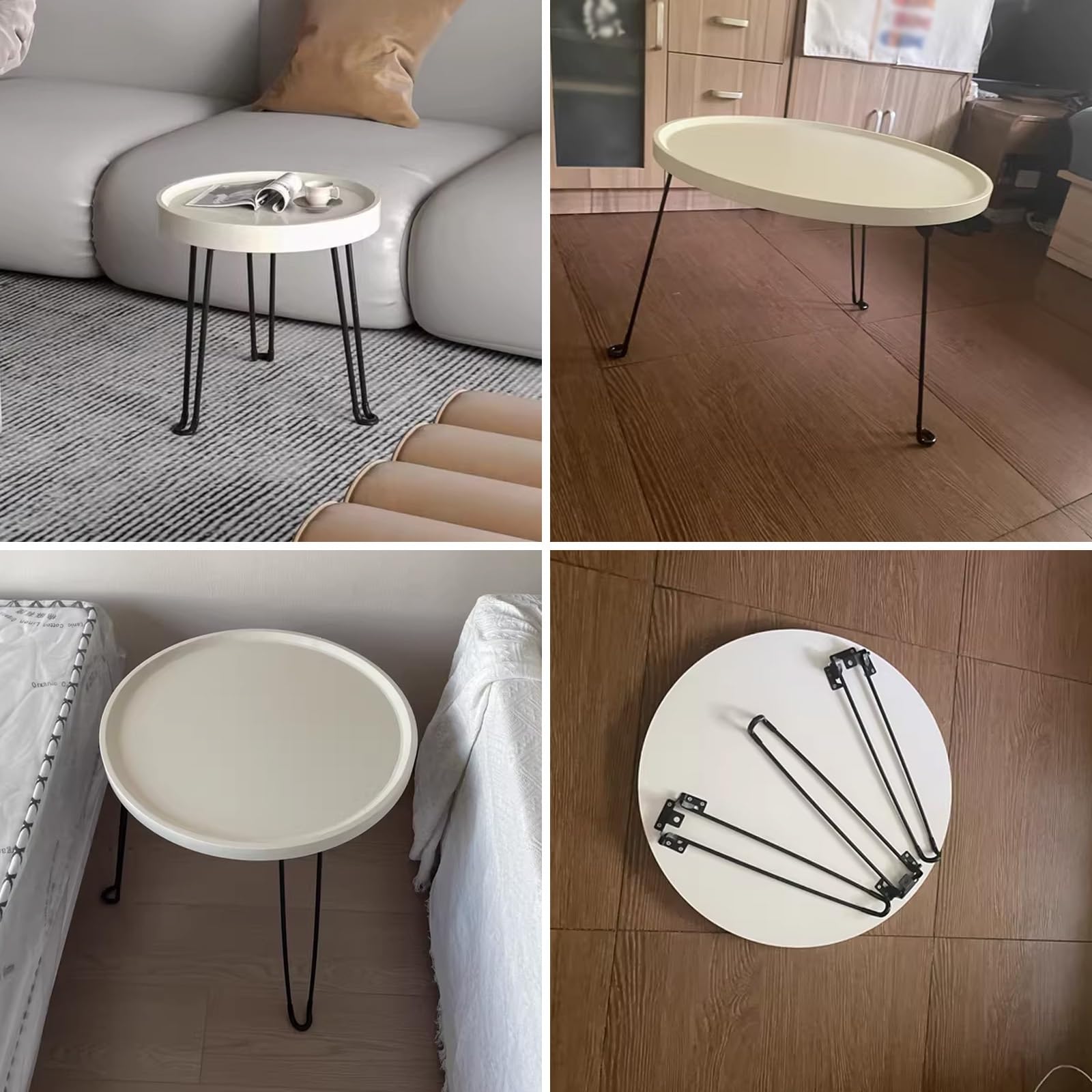 Mały Stolik Kawowy Biały, Stolik Pomocniczy do Kanapy, Nogi ze Stali Węglowej Składany Łatwy w Pielęgnacji, Stolik Końcowy, do Salonu, Sypialnia(White,50CM)