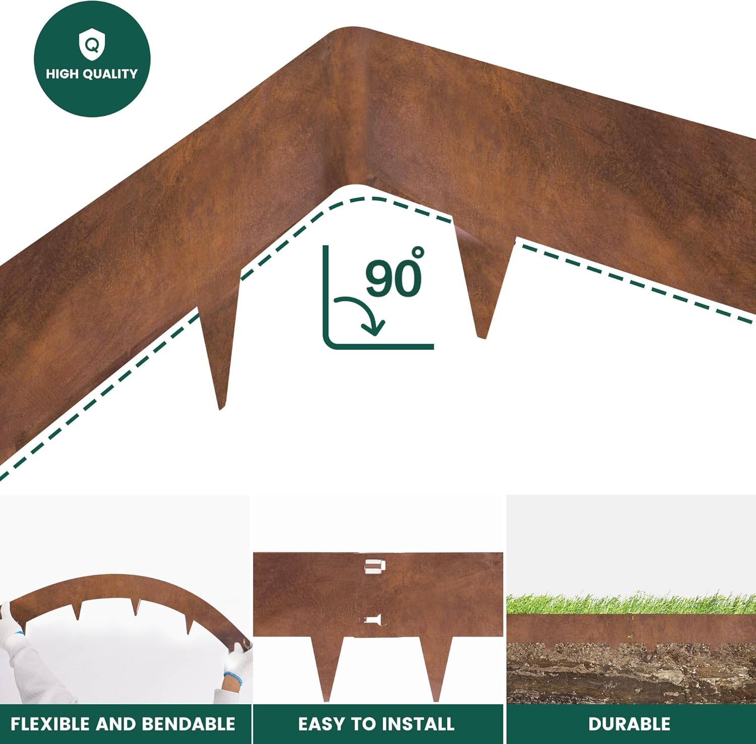 PROWORX Corten Steel Rust Landscape Edging Border, 5 Pack 42”L x 7”H Weather Resistant Bendable Metal Garden Lawn Edging for Landscaping, Yard Pathway (16.5 Ft Total)