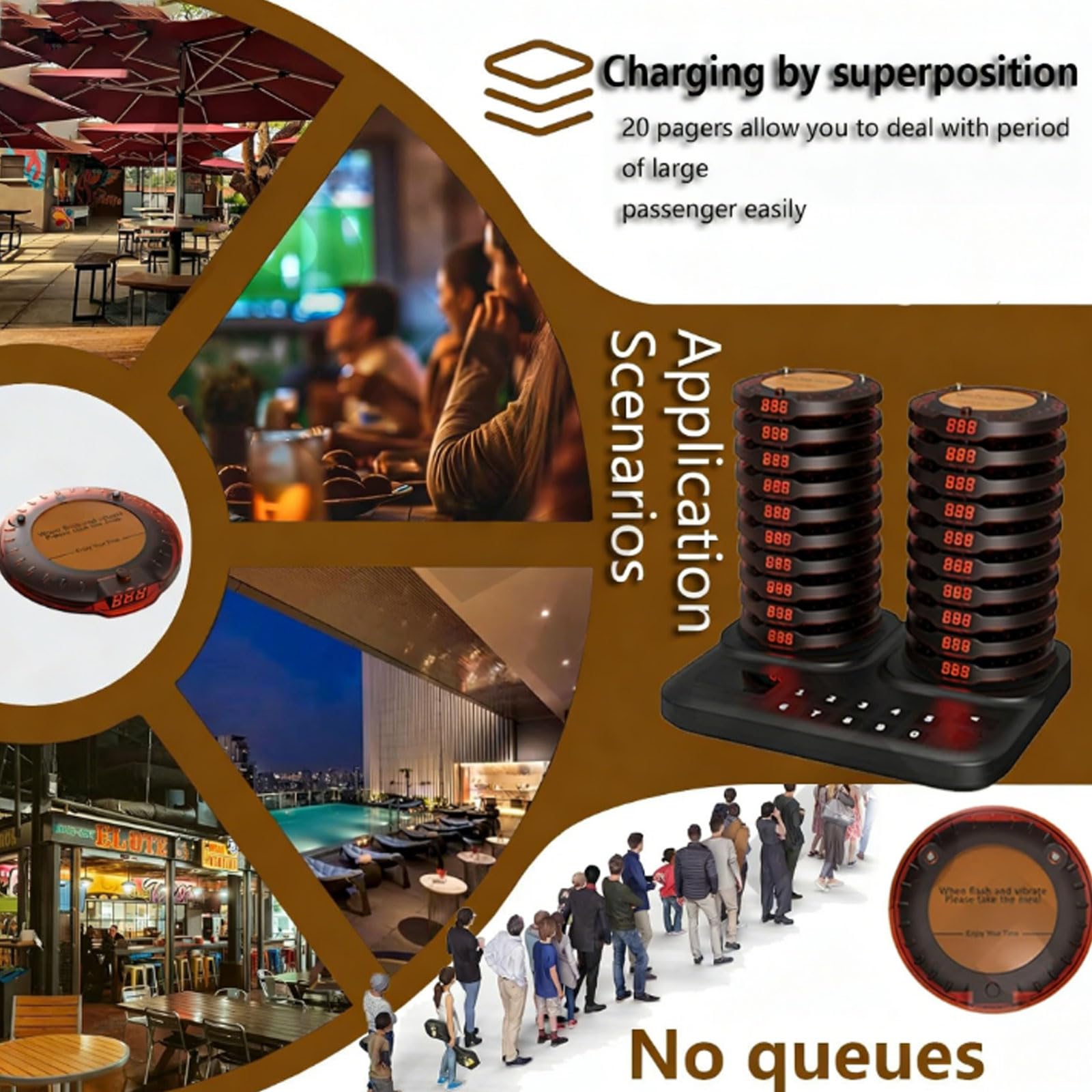 Cercapersone wireless da ristorante con 20 cicalini, lungo raggio 800 m, standby 20 ore, ideale per luoghi affollati con code