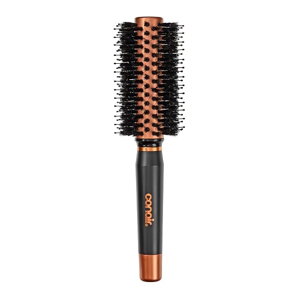 Conair Quick Dry Copper Round Hair Brush for Blow Drying, Blow Out Styler Hairbrush for Voluminous Looks, Nylon & Boar B