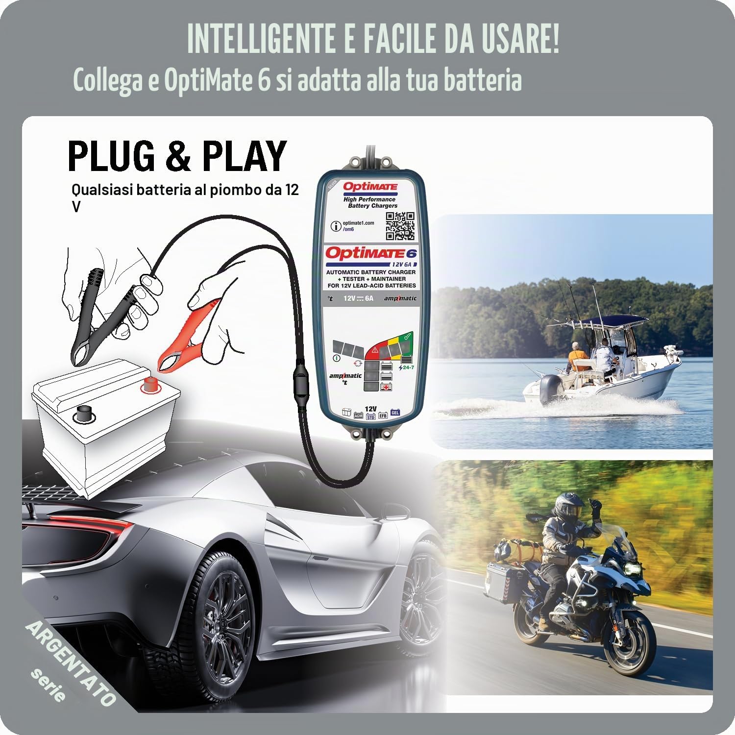 OptiMate 6 Ampmatic 12V 6A Caricabatterie e mantenitore – Caricabatterie automatico intelligente a 9 fasi per batterie al piombo-acido, AGM e GEL da 12V – Caricabatterie di mantenimento sicuro 24/7