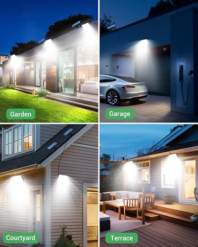 LOTMOS Lot de 2 Lampe Solaire Exterieur Detecteur de Mouvement avec Télécommande, 342 LED Lumiere Solaire IP65 Étanche Spot Solaire, 3 Modes Eclairaget Solaire pour Jardin Garage Cour, Blanc Froid - 8