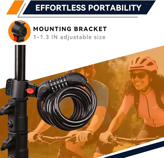 SEPOX 6FT Cable Combination Bike Lock + Bracket, 5 Digit Retractable, 2Pcs