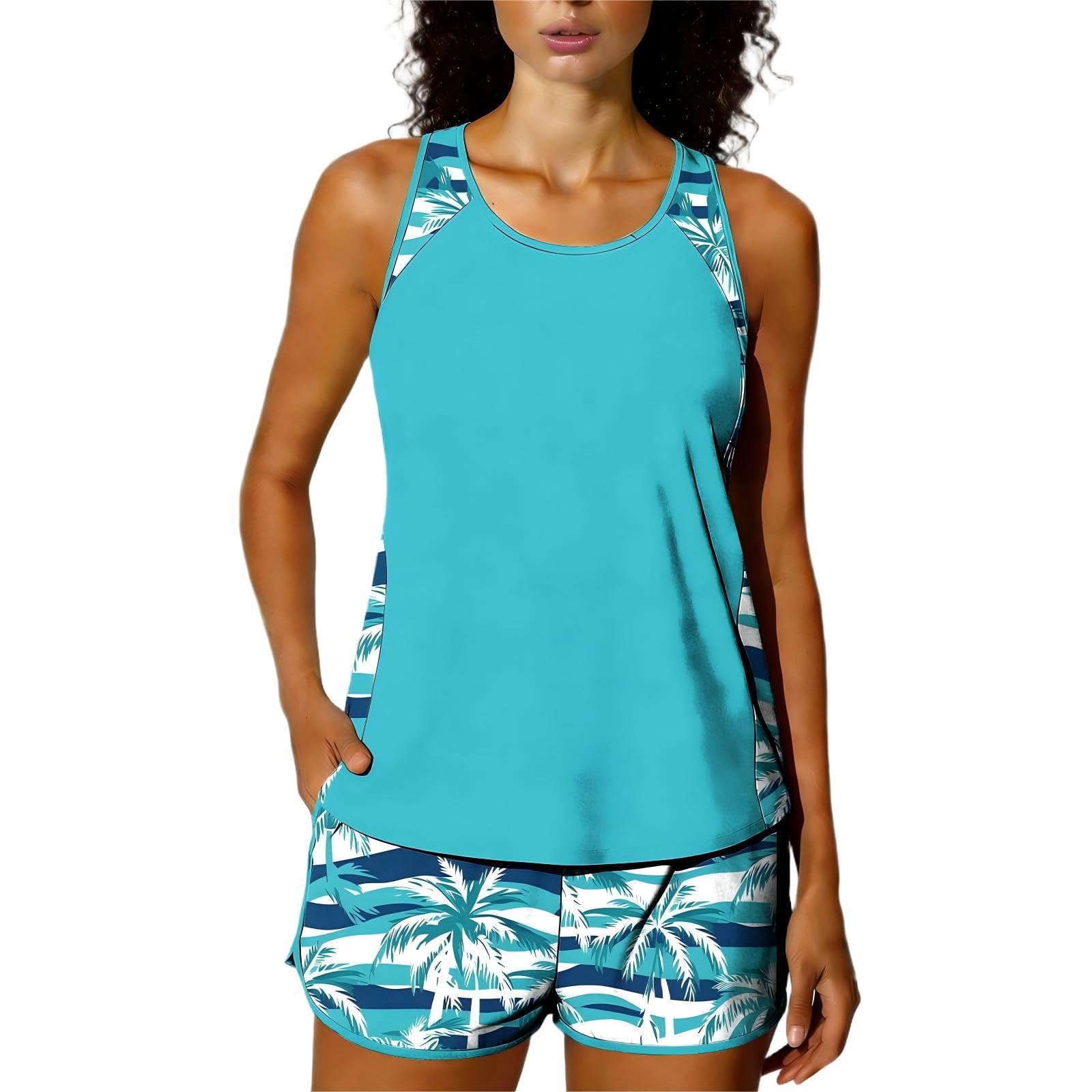 Znwerma Tankini Sets for Women UK Tankins Sets for Womens UK Tummy Control Padded Swimming Costume Hawaiian Floral Patterns Beach Vacation Swimsuit 2 Piece Boyleg Modest Bathing Suits