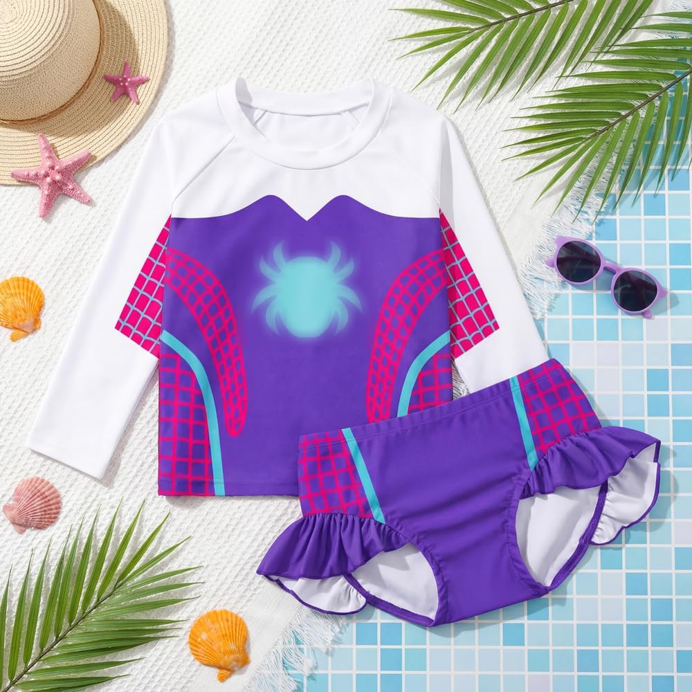 Girls Rash Guard Bathing Suits Kids Swimsuits Long Sleeve Swimwear 3-8 Years