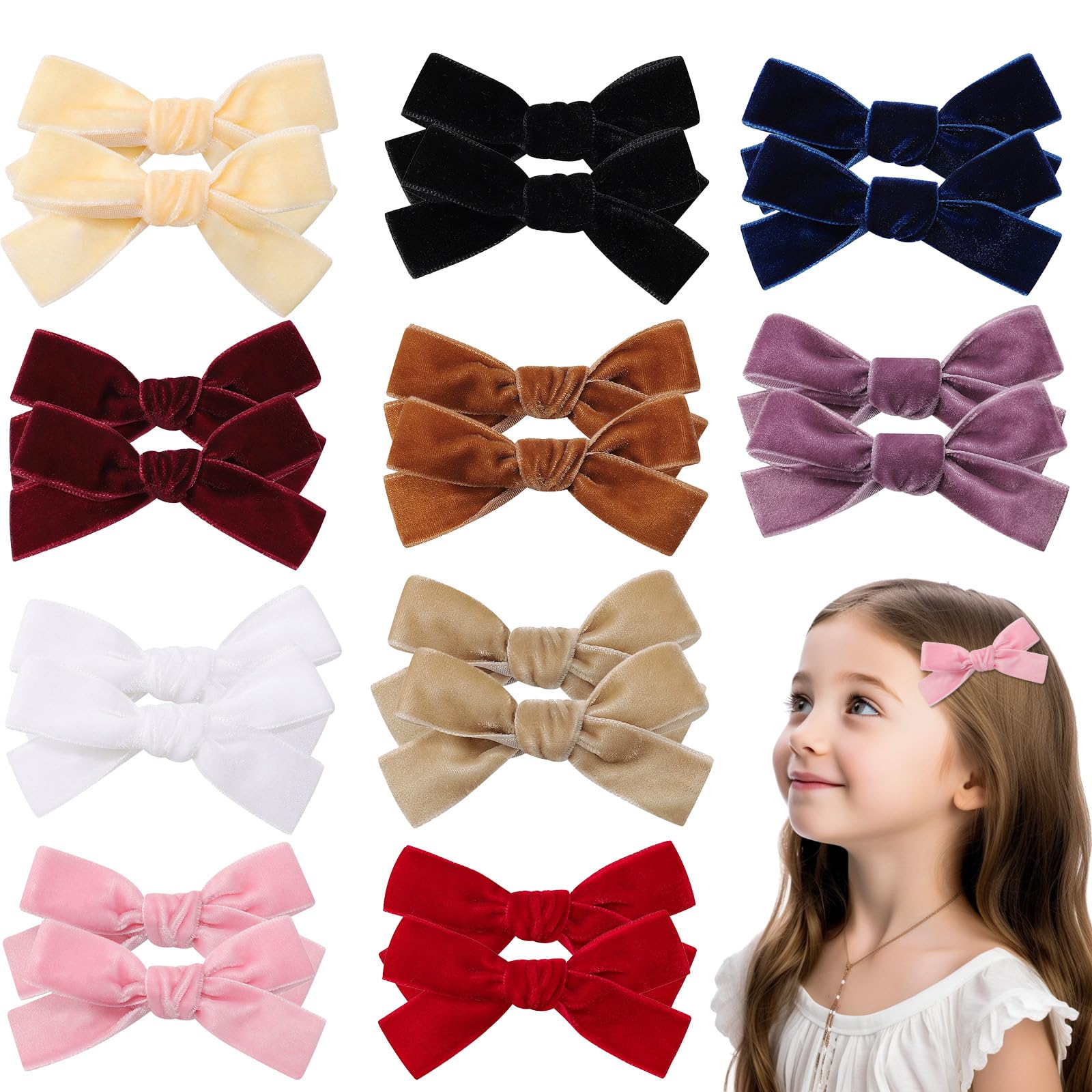 20Pcs Velvet Hair Bows for Baby Girls 6.8cm Medium Size Non-Slip Alligator Clip Bows for Fine Hair Toddler Girl Hair Accessories for Party Holiday