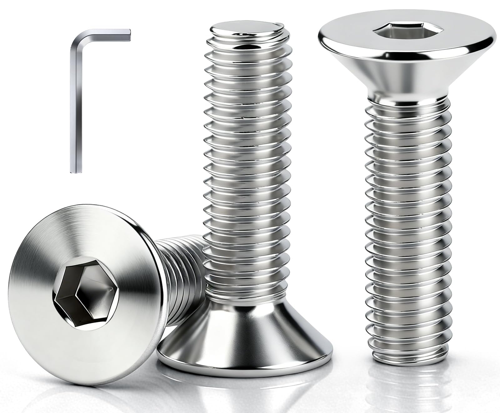Viti a testa svasata M8, esagono incassato M8 x 25 mm, in acciaio inox a testa svasata, filettatura completa con 1 chiave a esagono incassato da 5 mm, per montaggio e riparazione (argento)