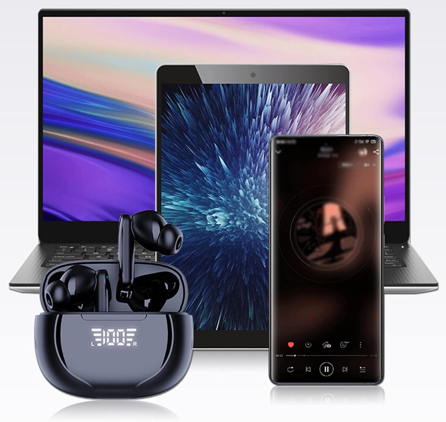 bluetooth 5 3 wireless earbuds with charging case stereo headphones low power noise reductionbuilt in mic headset premium sound with deep bass for sp