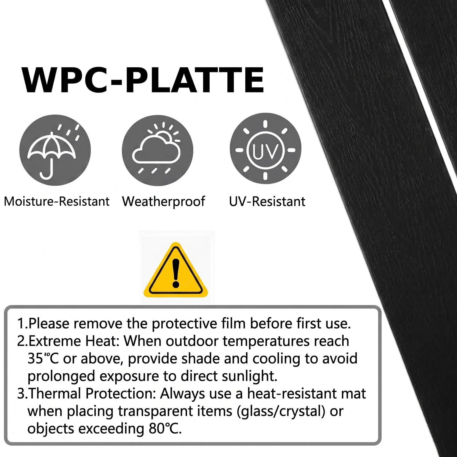 LIFERUN Gartentisch Wetterfest 110x70 cm WPC, Balkontisch Aluminium | Rechteckiger Terrassentisch, Rutschfester Esstisch Garten für 4-6 Personen, Brettbreite 9cm, Schwarz