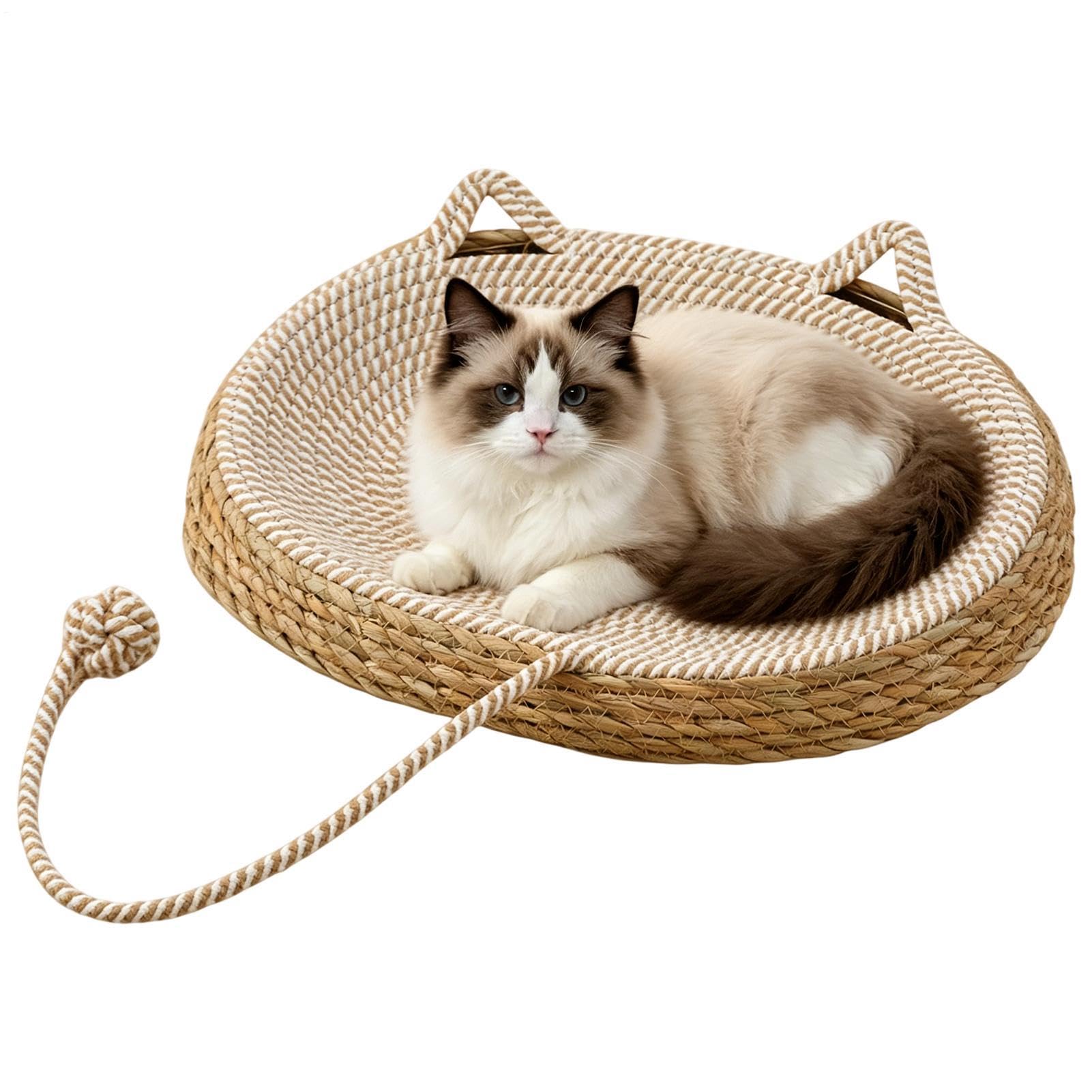 Cat Instinct Basket - Woven Kitten Scratch Nest | Kitten Bed with Toy Ball | for Shelters Pet Parents Animal Lovers Home Bedroom Living Room Study Office Apartment