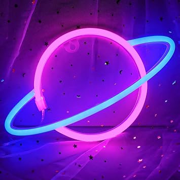 12 Pcs Planet Paper Lanterns Bundle with Planet Neon Sign for Space Party Decoration, Bedroom, Kids