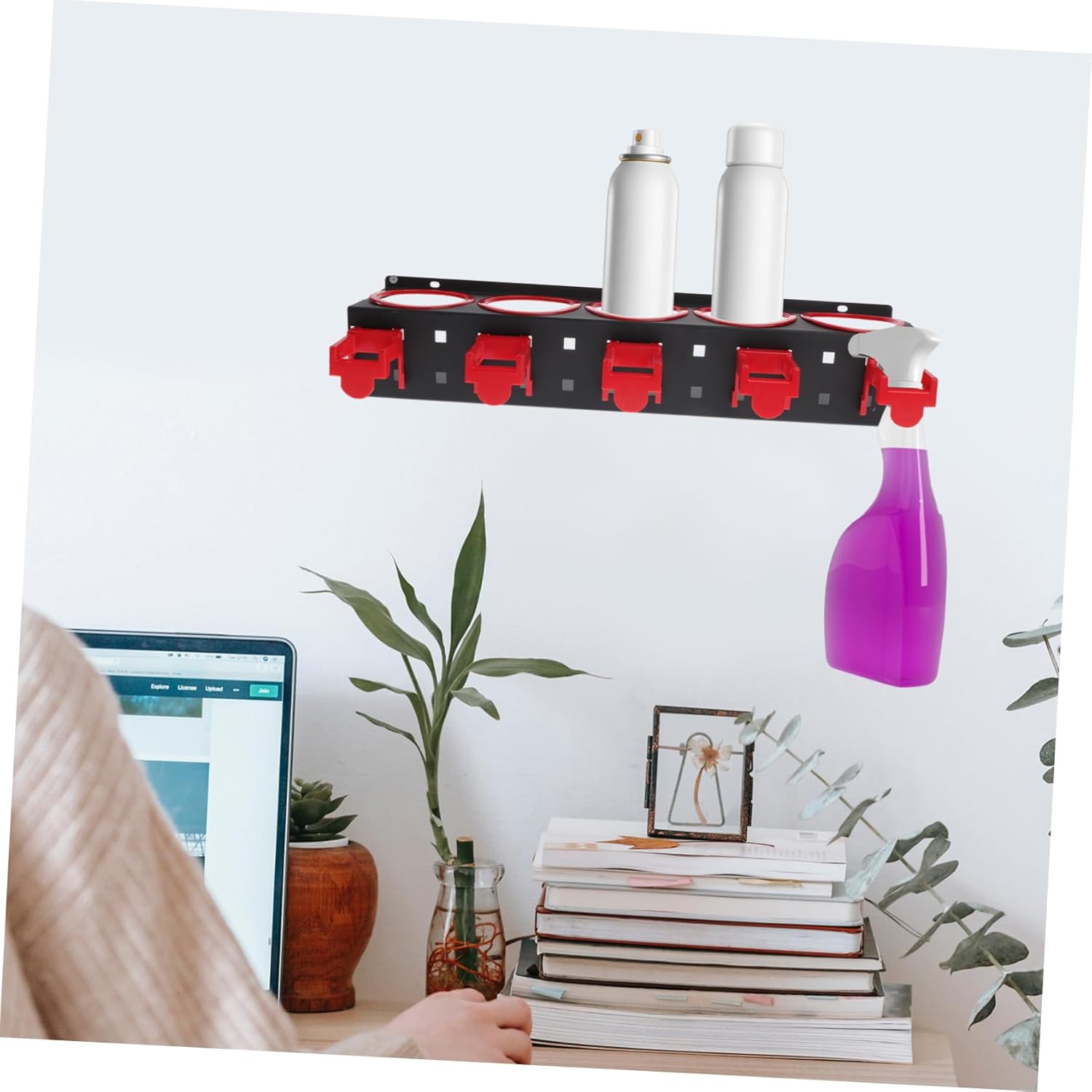 Multi-Functional Spray Bottle Organizer Wall-Mounted Holder for Detailing Spray Bottles and Wax Cans and Easy Access Storage for Home and Garage