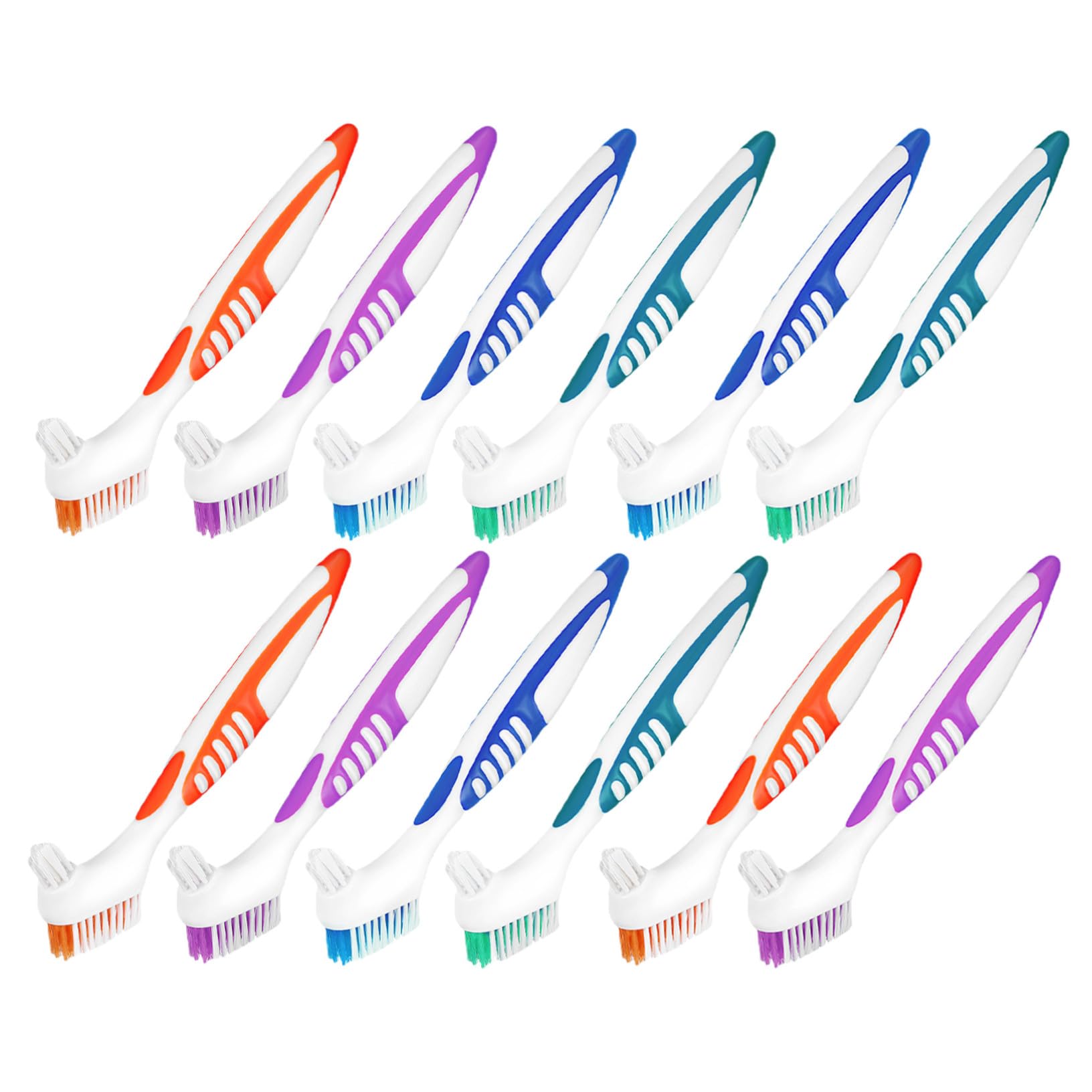 YARNOW 12pezzi Spazzolino per Dentiere Doppia Faccia da Strumenti per Pulizia Dentale Spazzola Portatile per Protesi Dentarie Design Antiscivolo per Anziani Morbido ma Potente