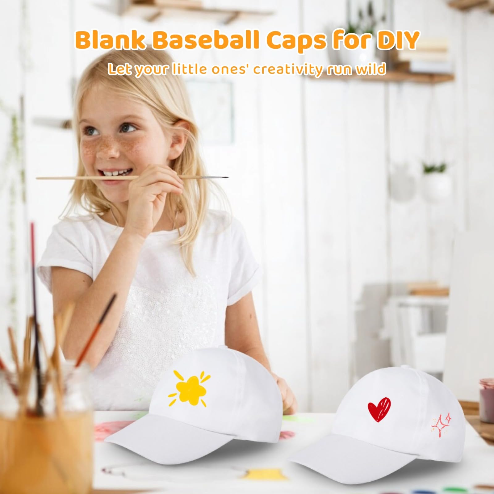 30 Pcs DIY Baseball Caps, White Painting Caps, Blank Adjustable Polyester Caps for Little Ones, Outdoor Sports Hats for Camp, Group Events, Craft Projects