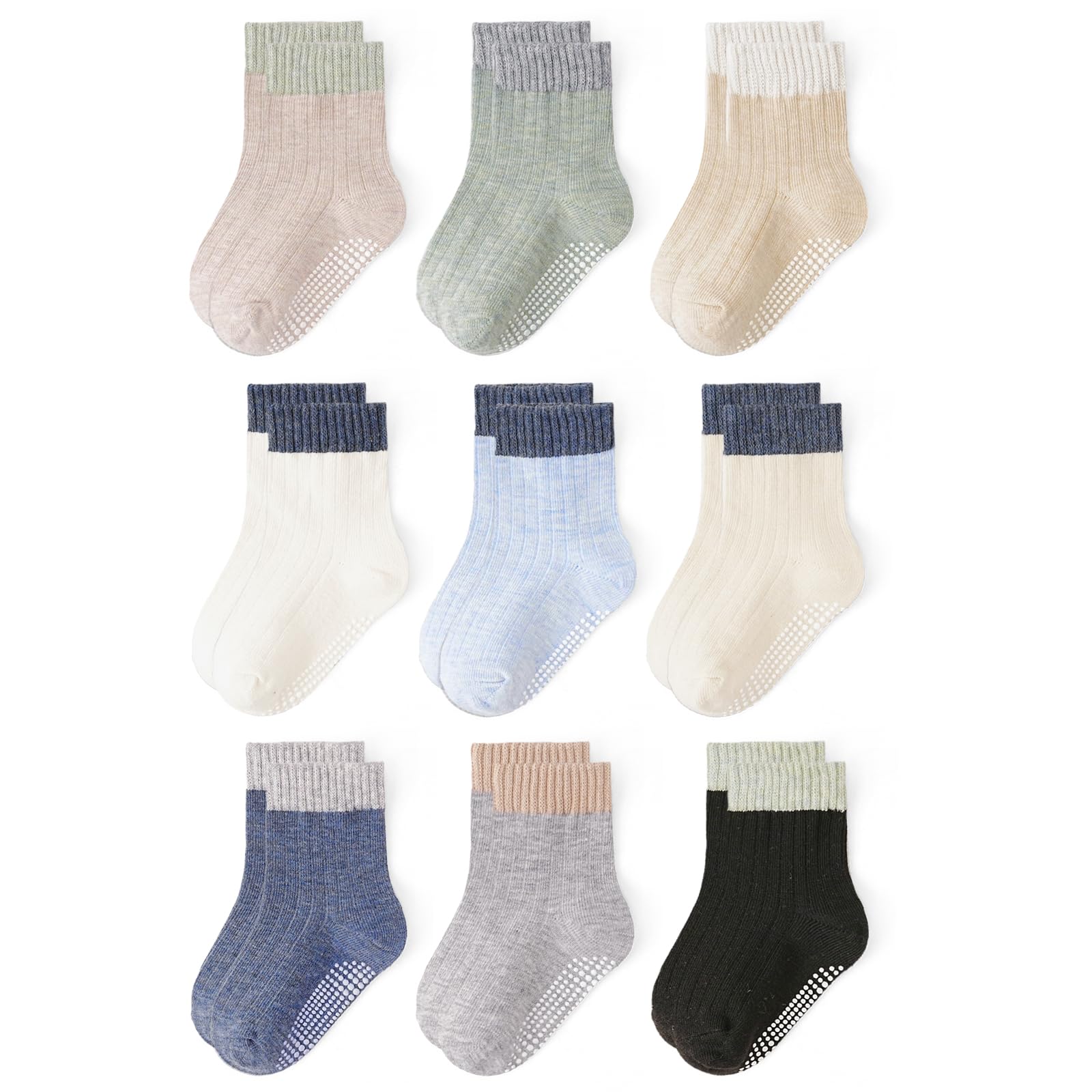 Baby Toddler Essentials Non-Slip Crew Socks for Unisex Boys Girls