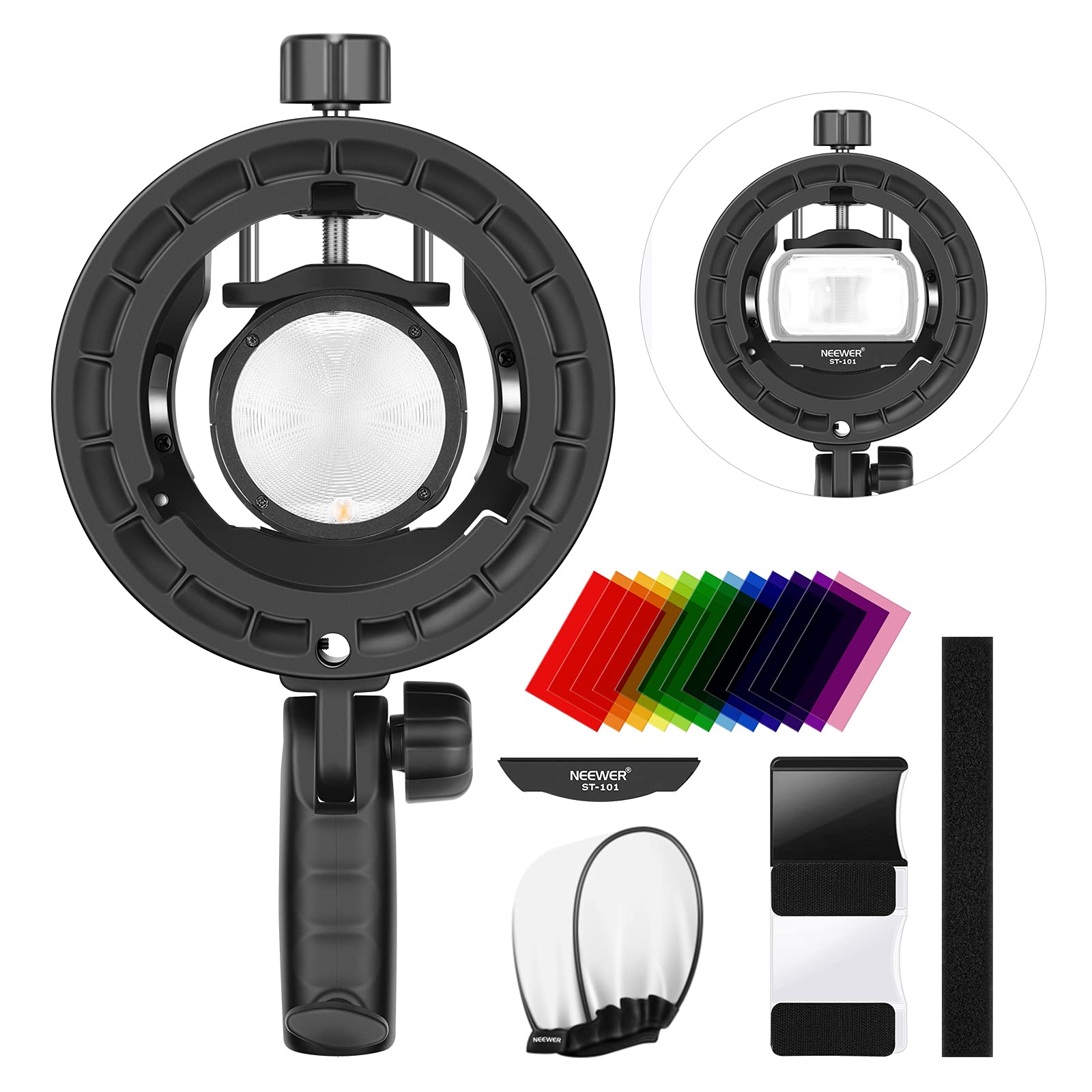 Neewer Speedlite S-Type Bracket Bowens Mount Flash Holder with Filters and  Diffuser Compatible TT560 NW561 NW625 NW635 NW645 NW655 NW-670 750II V1 Z1