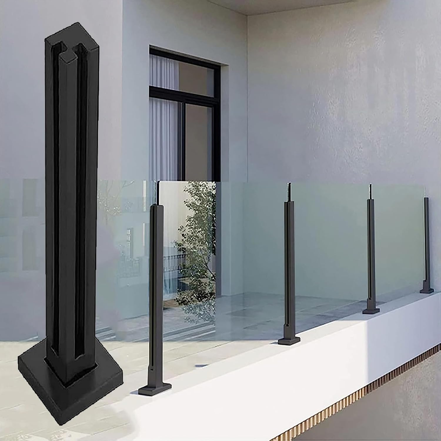 Glass Railing Posts for Above Ground Stairs, Handrail Stair Brackets