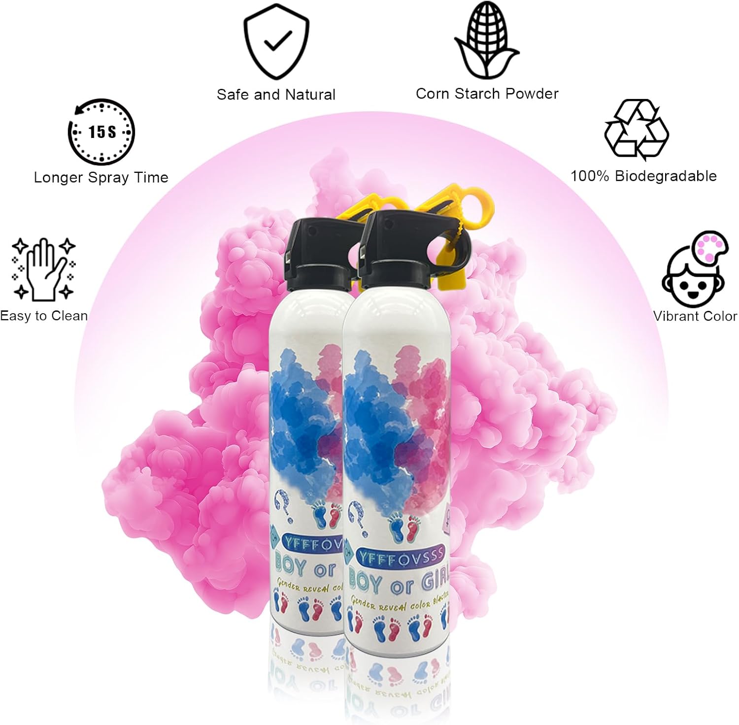 Gender Reveal Fire Extinguisher-2 Packs Pink Gender Reveal Smoke Spray Set for Baby Girl-Biodegradable Party Supplies Ideas & Decorations for Baby Shower (Pink Large)