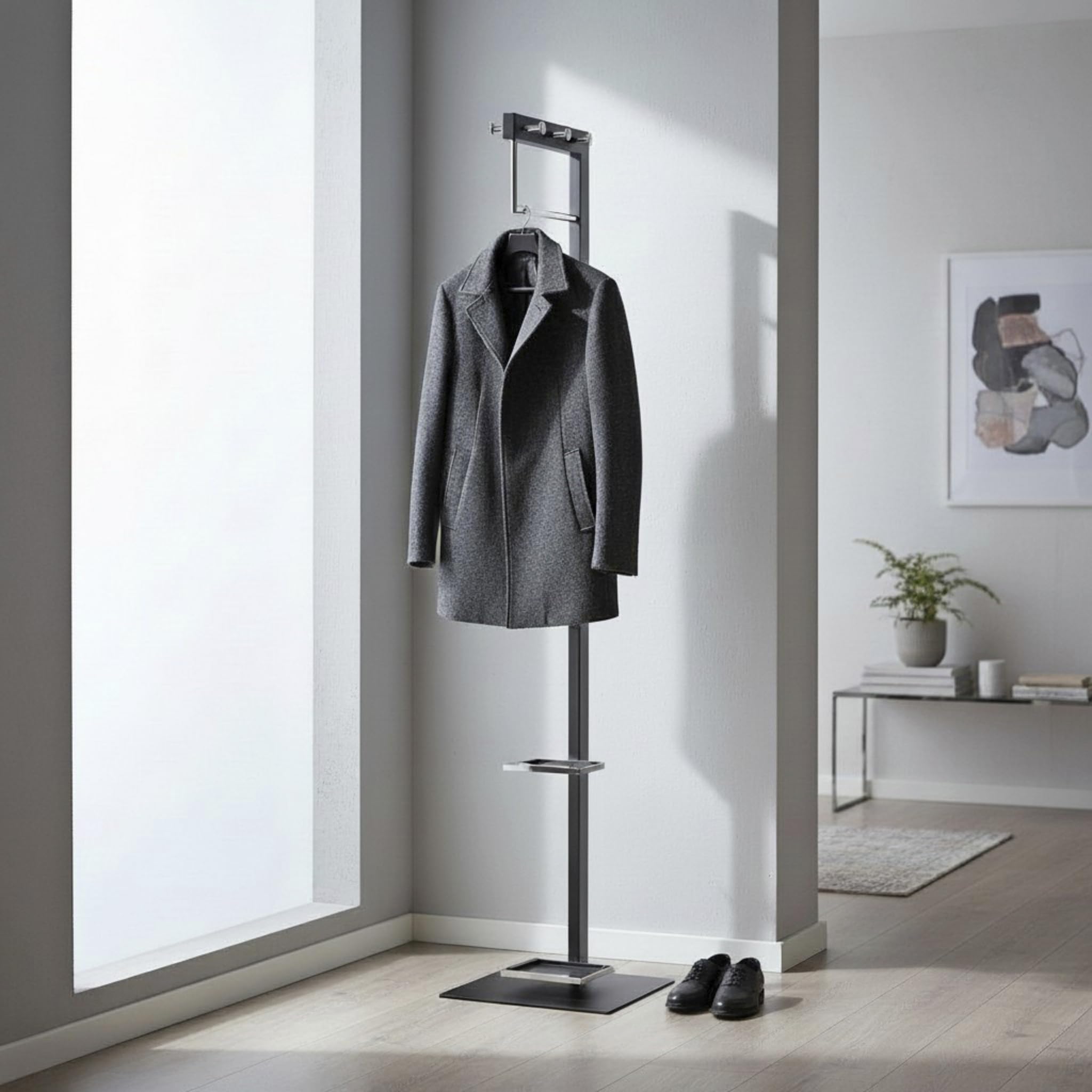 HAKU Garderobenständer Chrom, schwarz, Metall Mantelständer - Maße: B 35 x H 175 x T 41 cm, Style: Modern