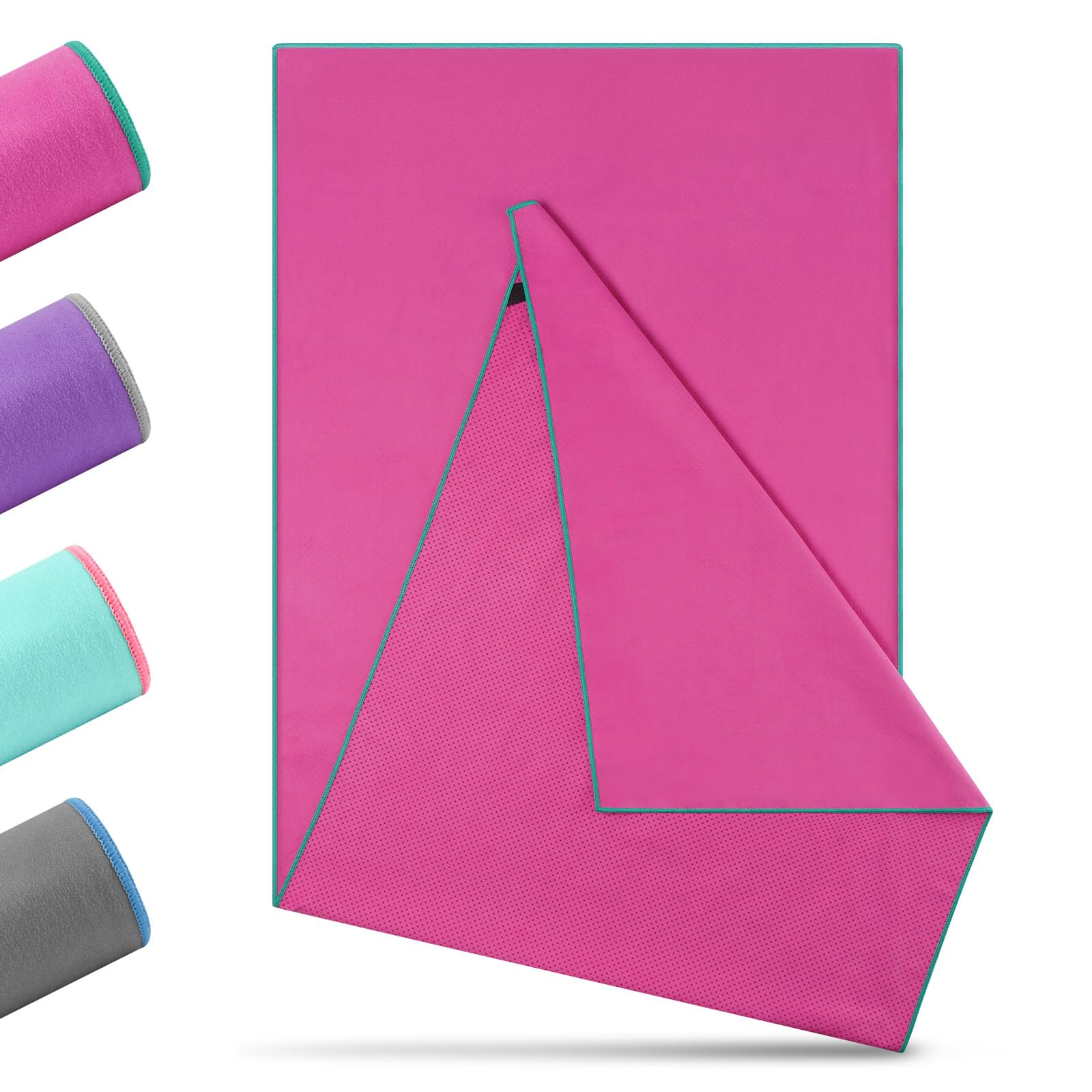 Novent Yoga Handtuch rutschfest 185x65cm | Mikrofaser Yogatuch mit Antirutsch-Noppen | Hygienische Yogamatten-Auflage für Hot Yoga, Studio & Fitness | Waschbar