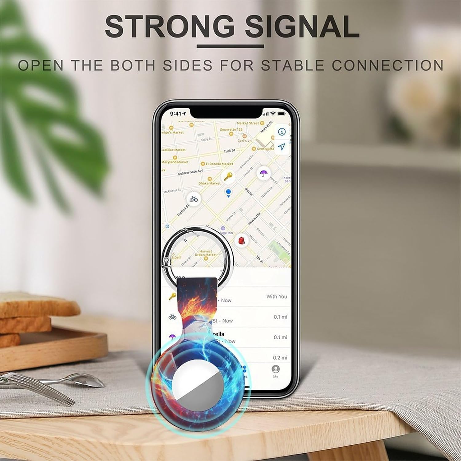 Soccer Water Fire Football Funny Cover Compatible with AirTag Case Protector GPS Tracker Holder with Keychain