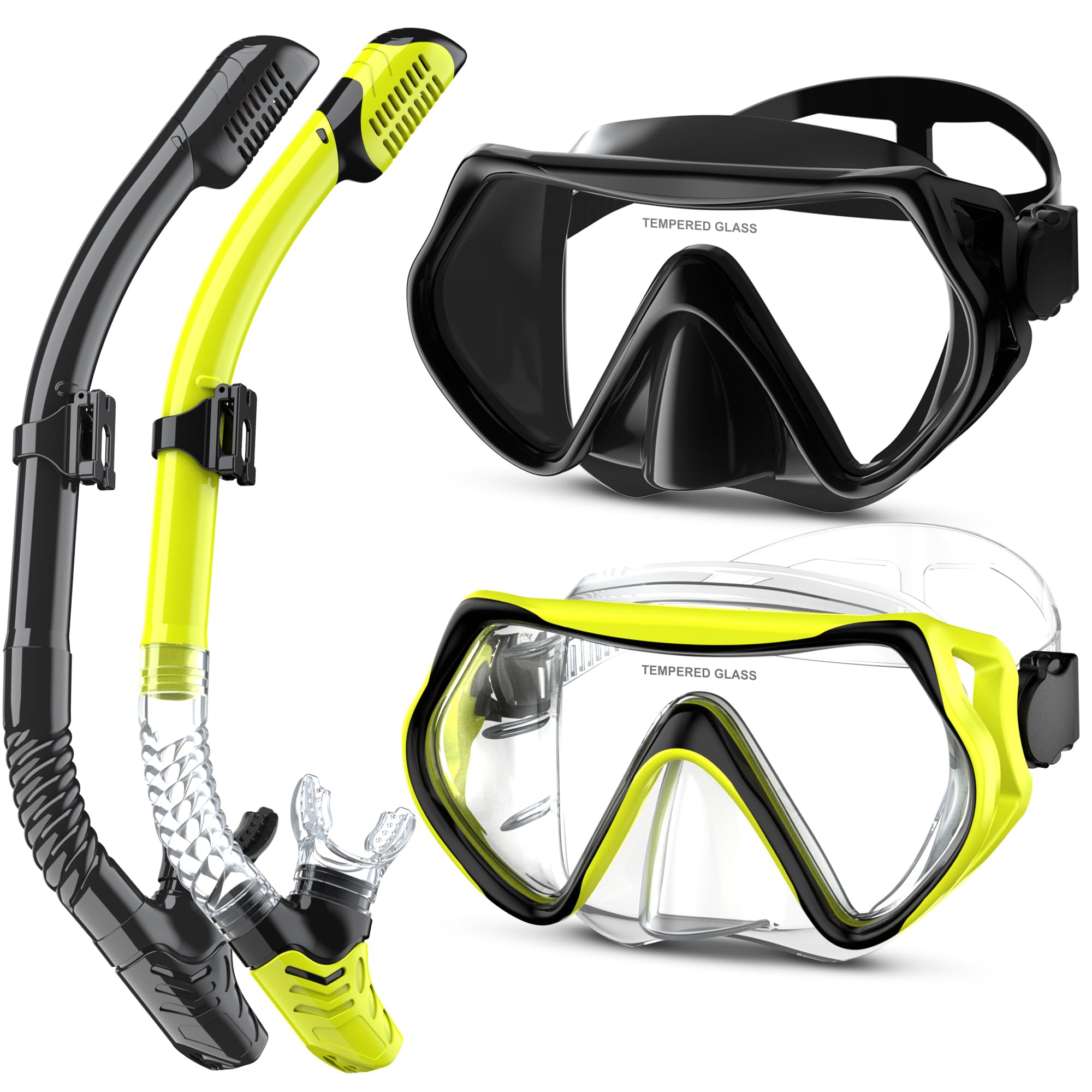 MELUMILU Snorkeling Gear, Dry Snorkel Set180° Panoramic Wide View,Anti-Fog Scuba Diving Mask, Professional Snorkeling Gear for Free Breathing,