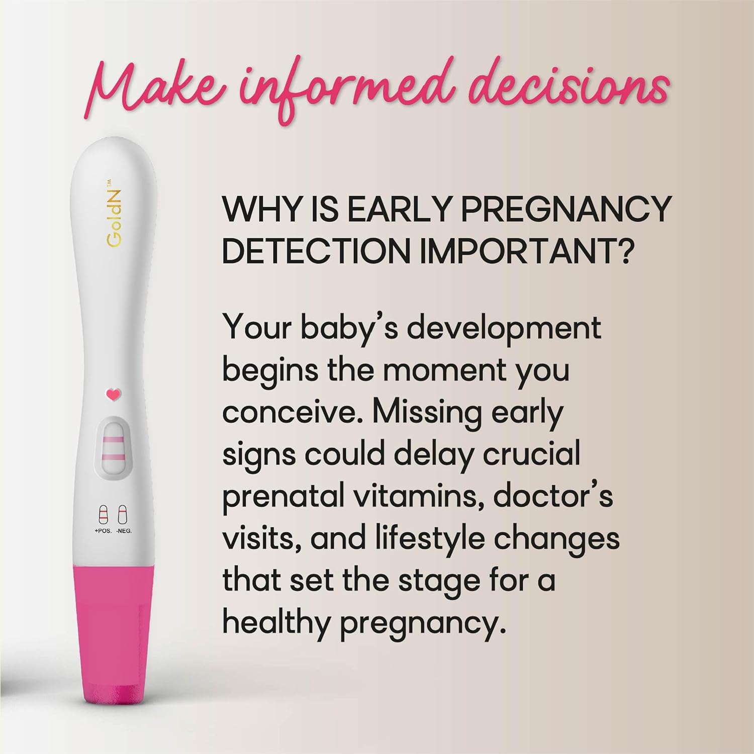 GoldN™ Early Detection Pregnancy Test for Women – HCG Midstream Kit | 99% Accurate & Easy-to-Use | Fast Results with Pink Heart Indicator | Mess-Free, FDA-Approved, Discreet Strips | 2 Tests - Image 4