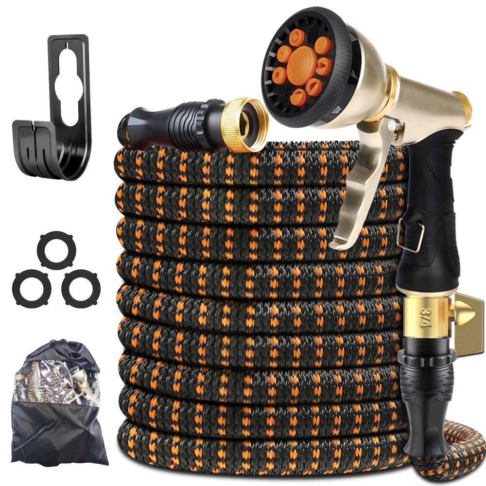 XBUTY Garden Hose Expandable (Patented) - Super Durable Water Hose with Upgraded Anti-Leak System, 4-Layer Latex Tube, Premium 3750D Fabric, 9-Way Metal Sprayer, 3/4" Solid Brass Fittings (25FT)