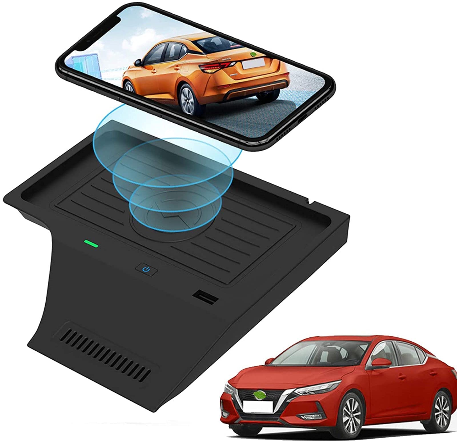 Caricabatteria da auto wireless per Nis-san Sentra B18 2020 2021 Accessori Tappetino di ricarica wireless per console centrale, caricabatterie per telefono a ricarica rapida da 10 W per donne Ragazze