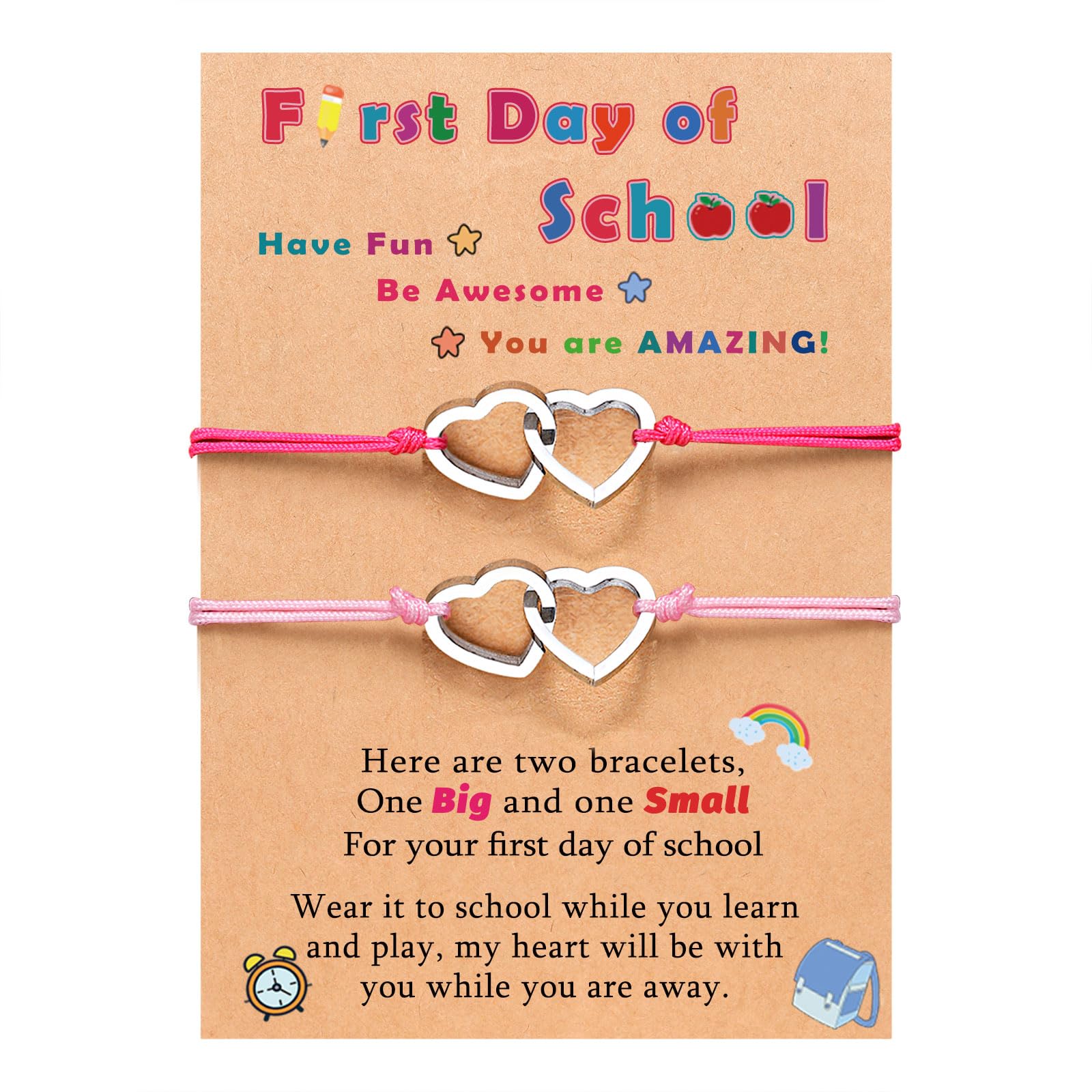 PINKDODO First Day of Bracelets Set for 2 Matching Wish Bracelets Back to School Gifts