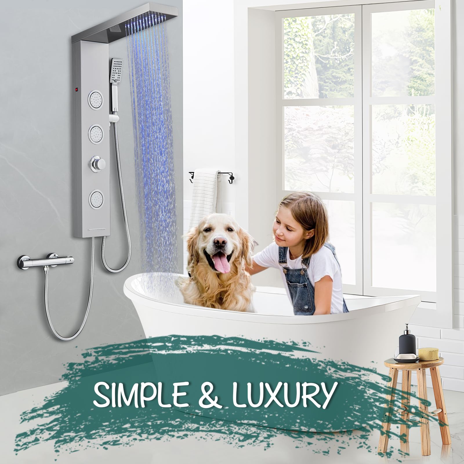 Edelstahl Duschpaneel LED Wasserfall Duschset Duscharmatur Regendusche Massage