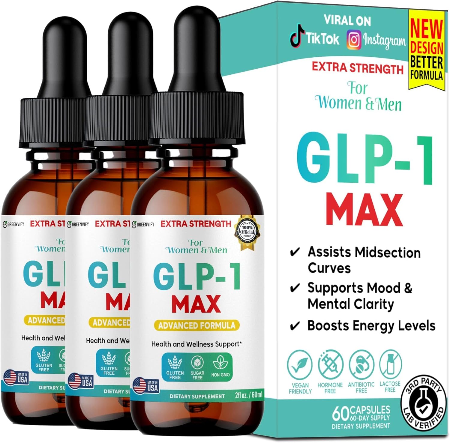 GLP-1 MAX Extra Strength Liquid Drops, Advanced Formula for Women & Men, 60 Servings, 2 fl oz (2)