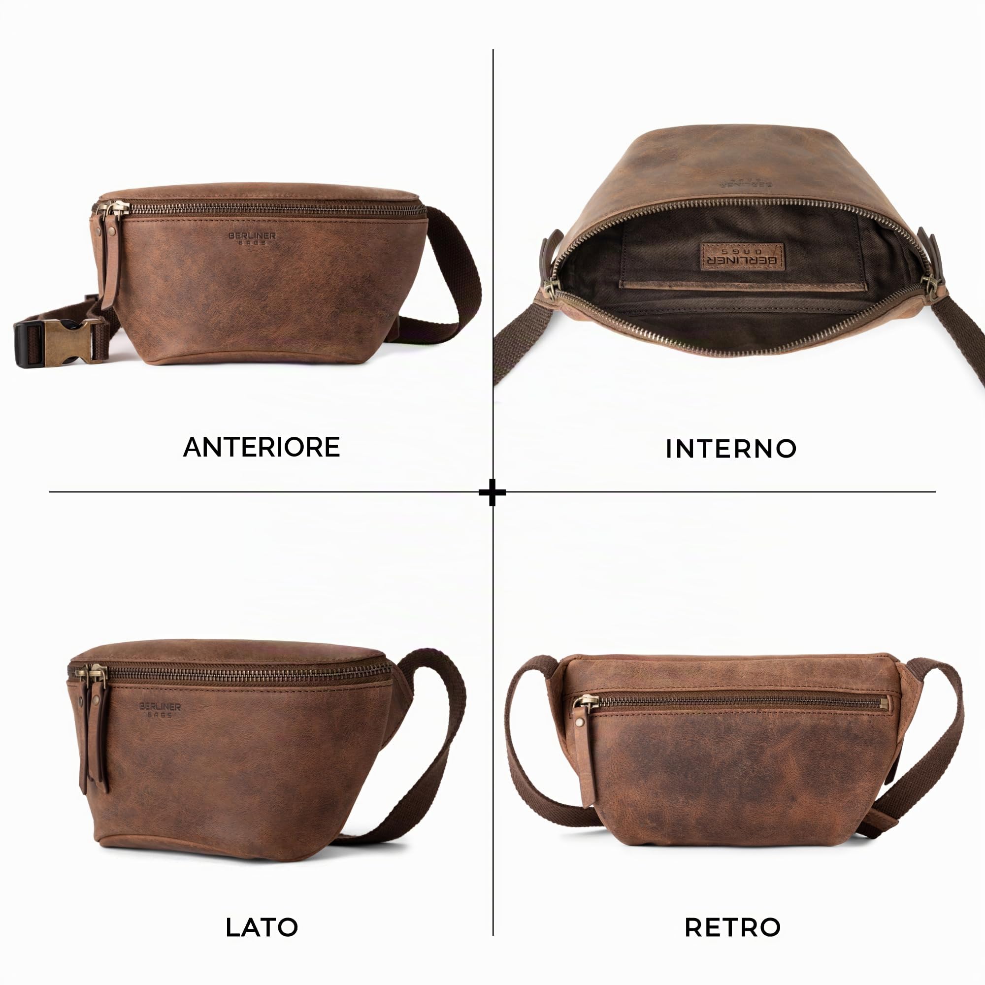 Berliner Bags Marsupio da Cintura Noah, Waist Bag Unisex Regolabile, Marsupio Uomo e Donna – Marrone