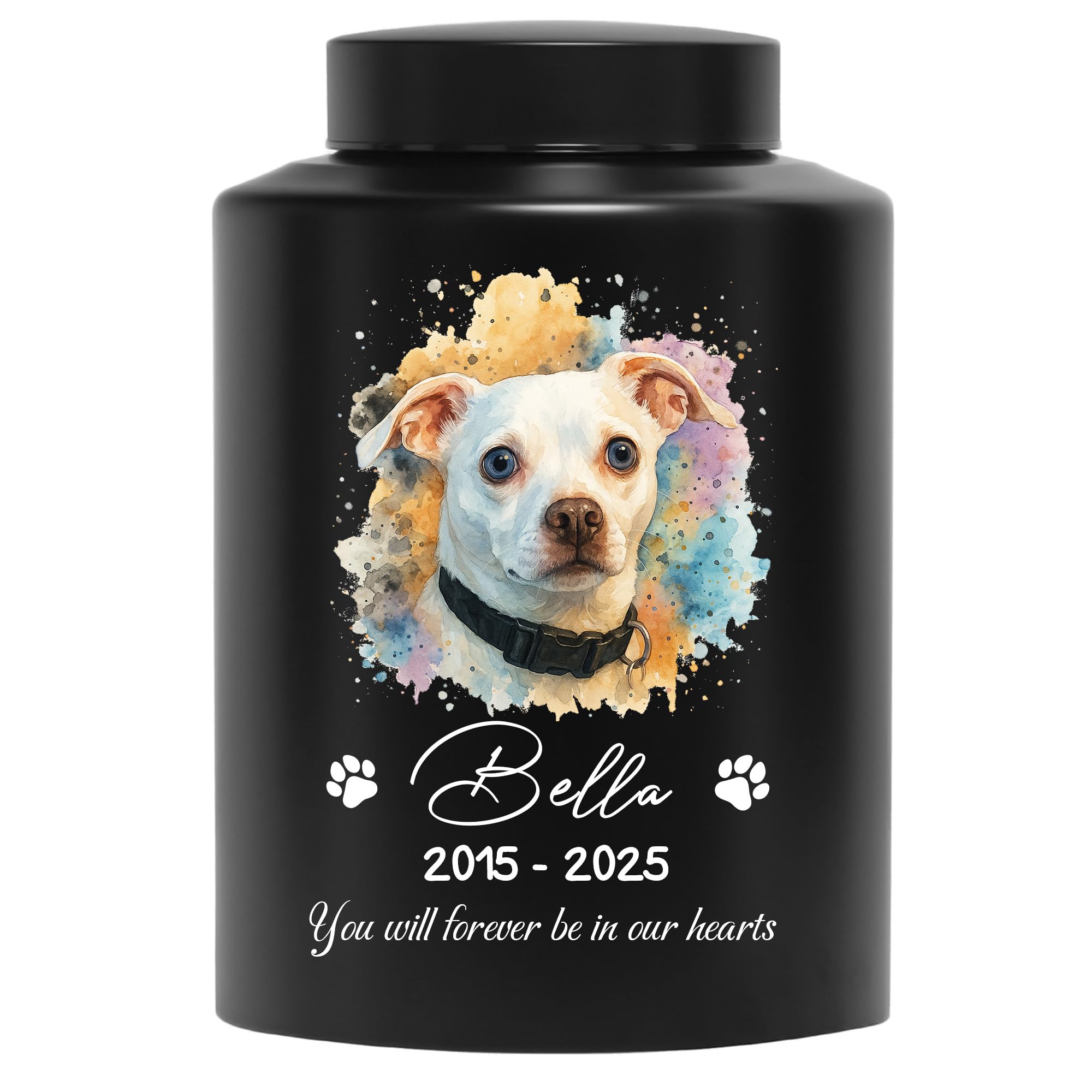 Urnen für Hunde Katzen Asche mit Name und Foto als personalisierte Pet Memorial Andenken Urne für Verlust von Hundekatzen (Aquarell)
