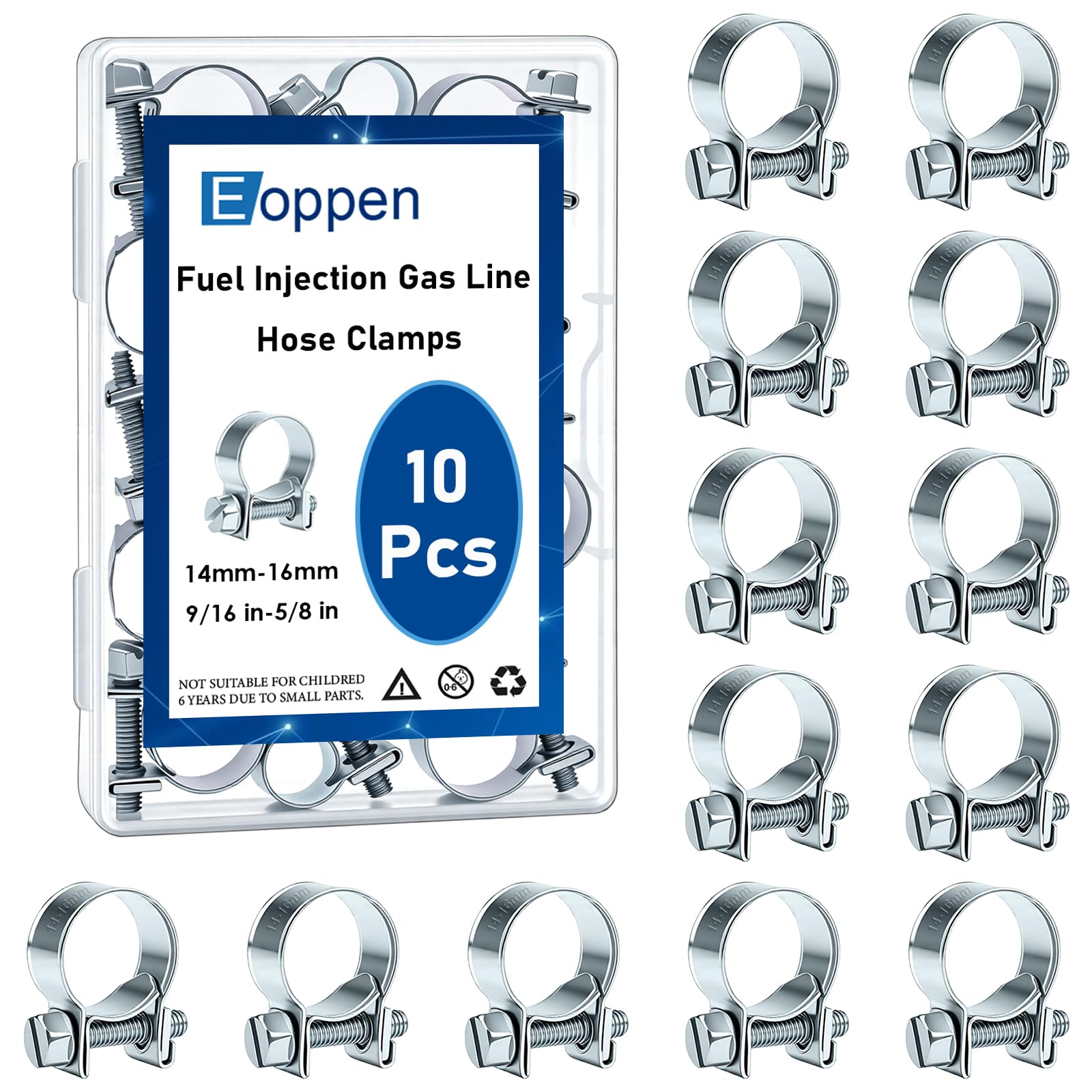 14-16mm Fuel Injection Hose Clamps, 9/16 Inch-5/8 Inch Fuel Injection Gas Line Hose Clamps for Diesel Petrol Pipe