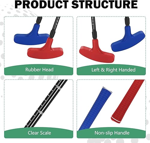 Miniatura 4 de Mini juego de putter de golf ajustable, 2 palos de golf con 4 bolas, putter bidireccional para diestros y zurdos