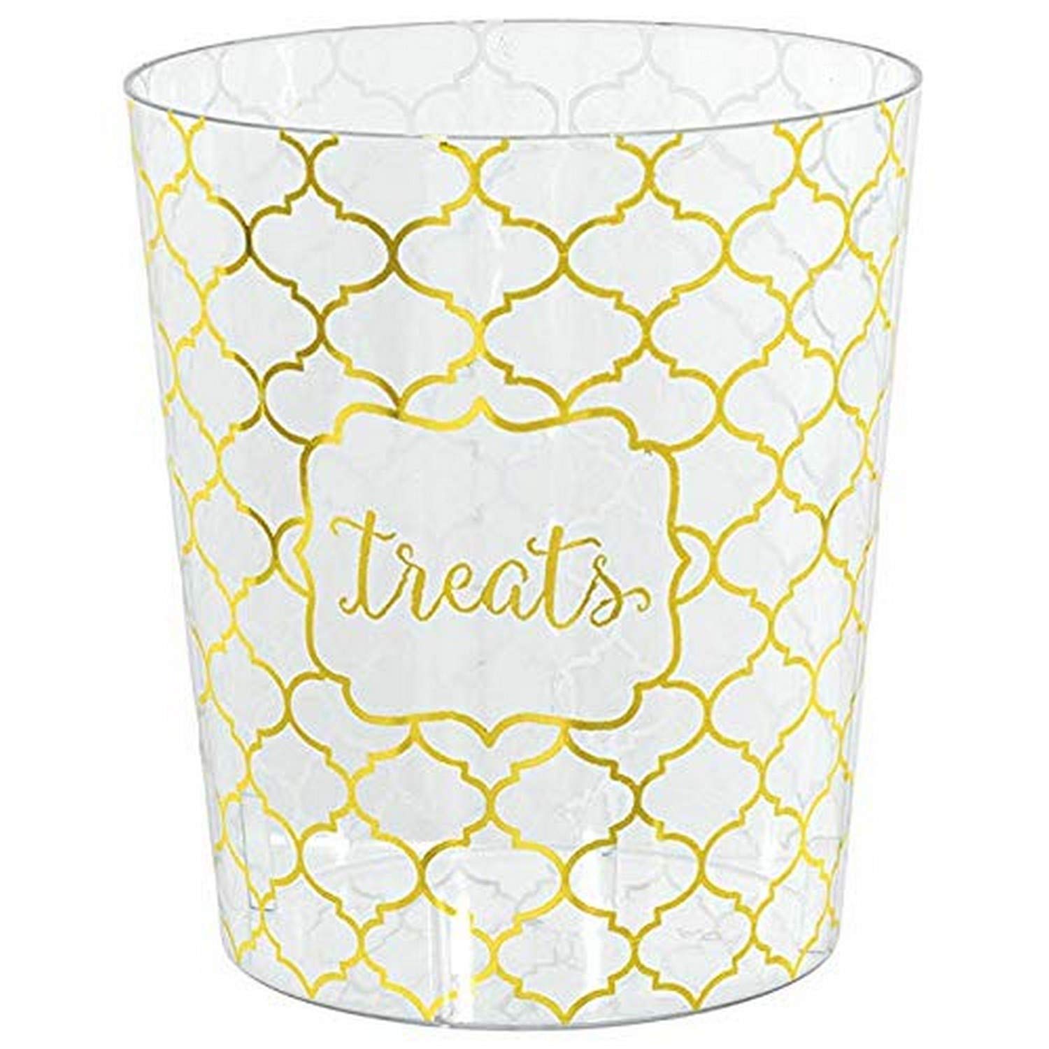 Amscan Gold 'Treats' Cylinder Plastic Container - Medium Size For Party Snacks & Decor