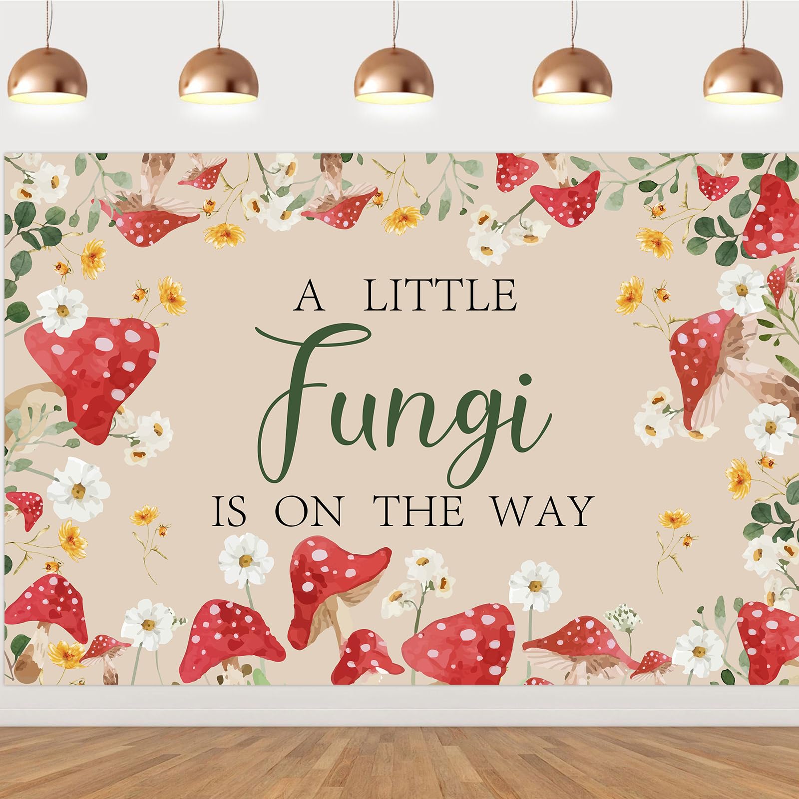 Funmemoir Mushroom Baby Shower Decorations, Mushroom A Little Fungi is on the Way Backdrop, Woodland Mushroom Photo Background Banner for Fairy