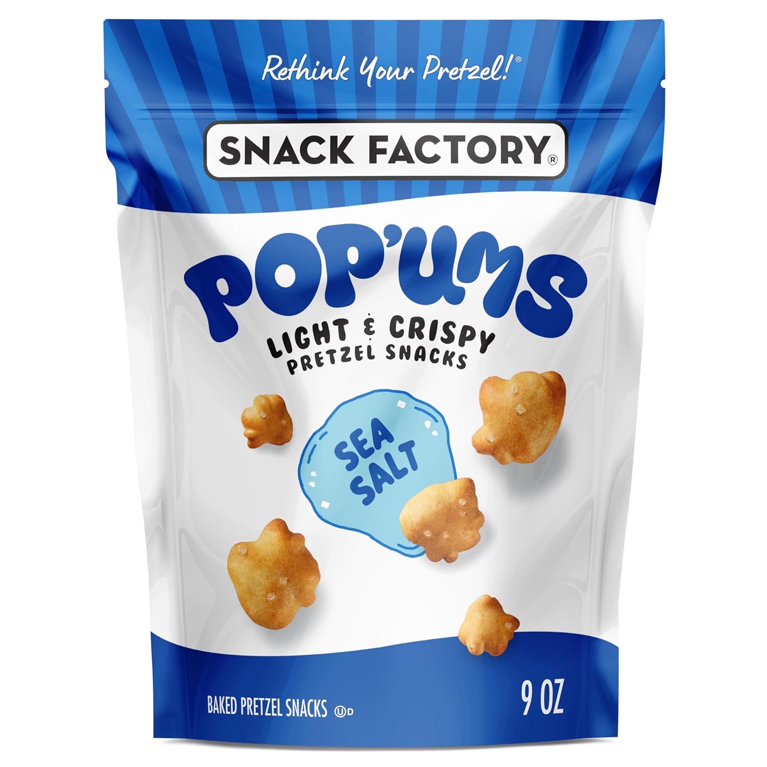 Snack Factory Pop'ums Pretzel Snacks Sal de Mar, Bolsa 9 Oz