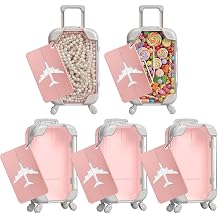 Teecyhooo 5 Pcs Mini Suitcase and 5 Pcs Metal Luggage Tags with Card | 6.5 X 2.8 X 1.4 Inch Pink, Party Favor Boxes For Wedding Birthdays Bachelorette, Travel Theme Party Supplies for Girls
